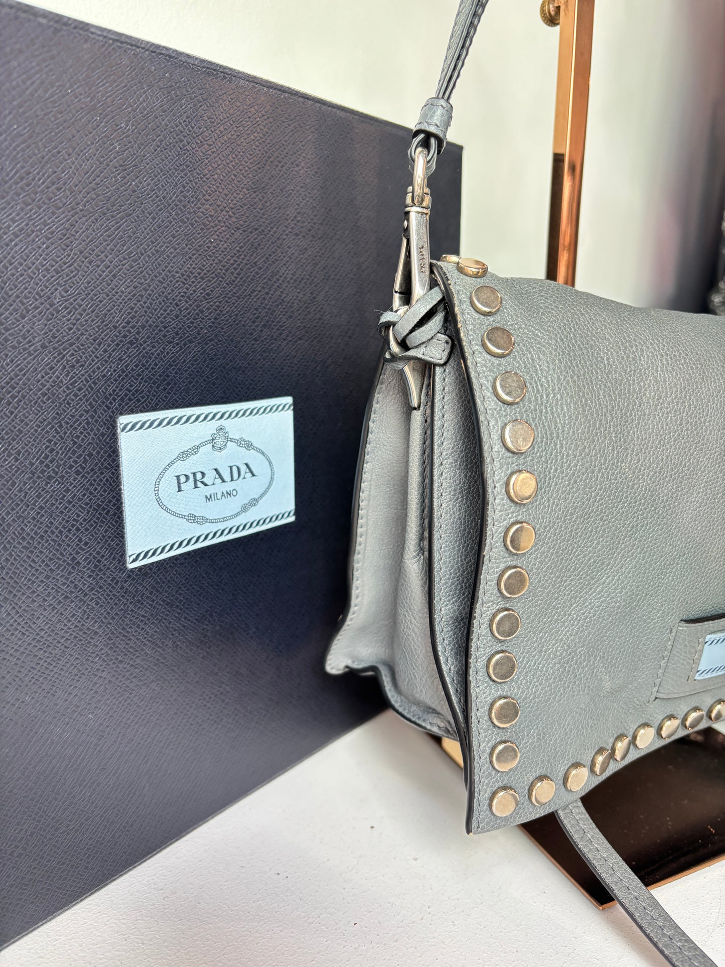 Prada 'Etiquette' smoke blue crossbody bag