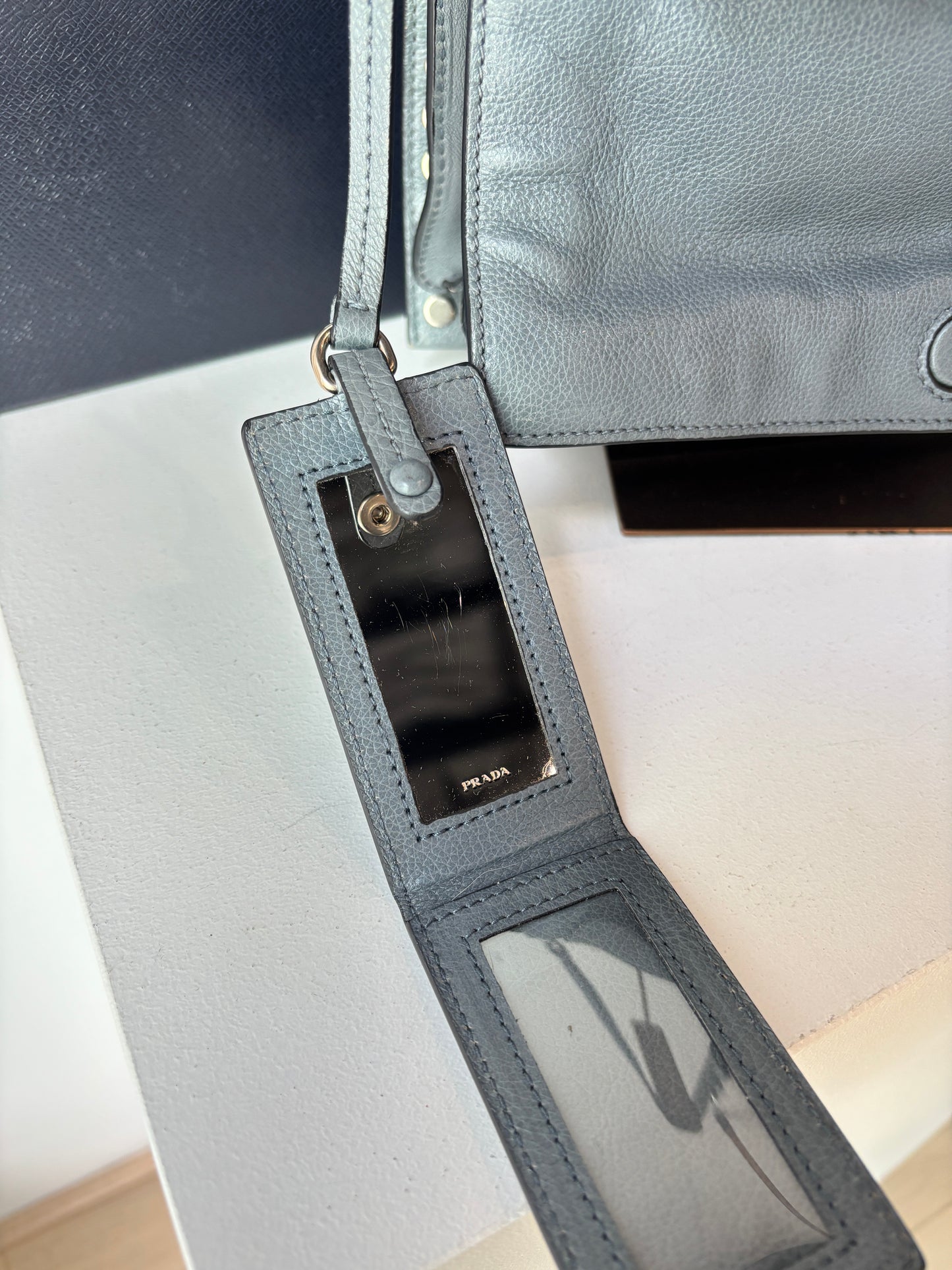 Prada 'Etiquette' smoke blue crossbody bag