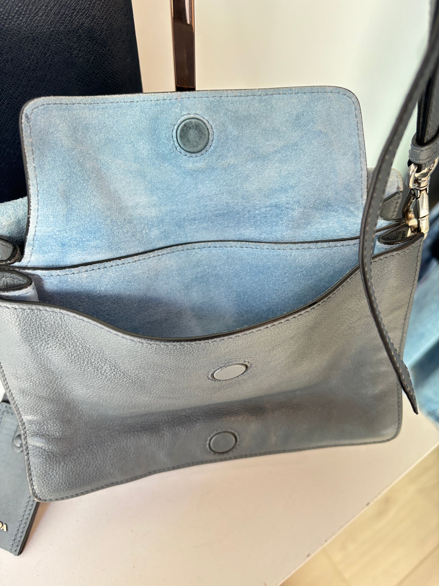 Prada 'Etiquette' smoke blue crossbody bag