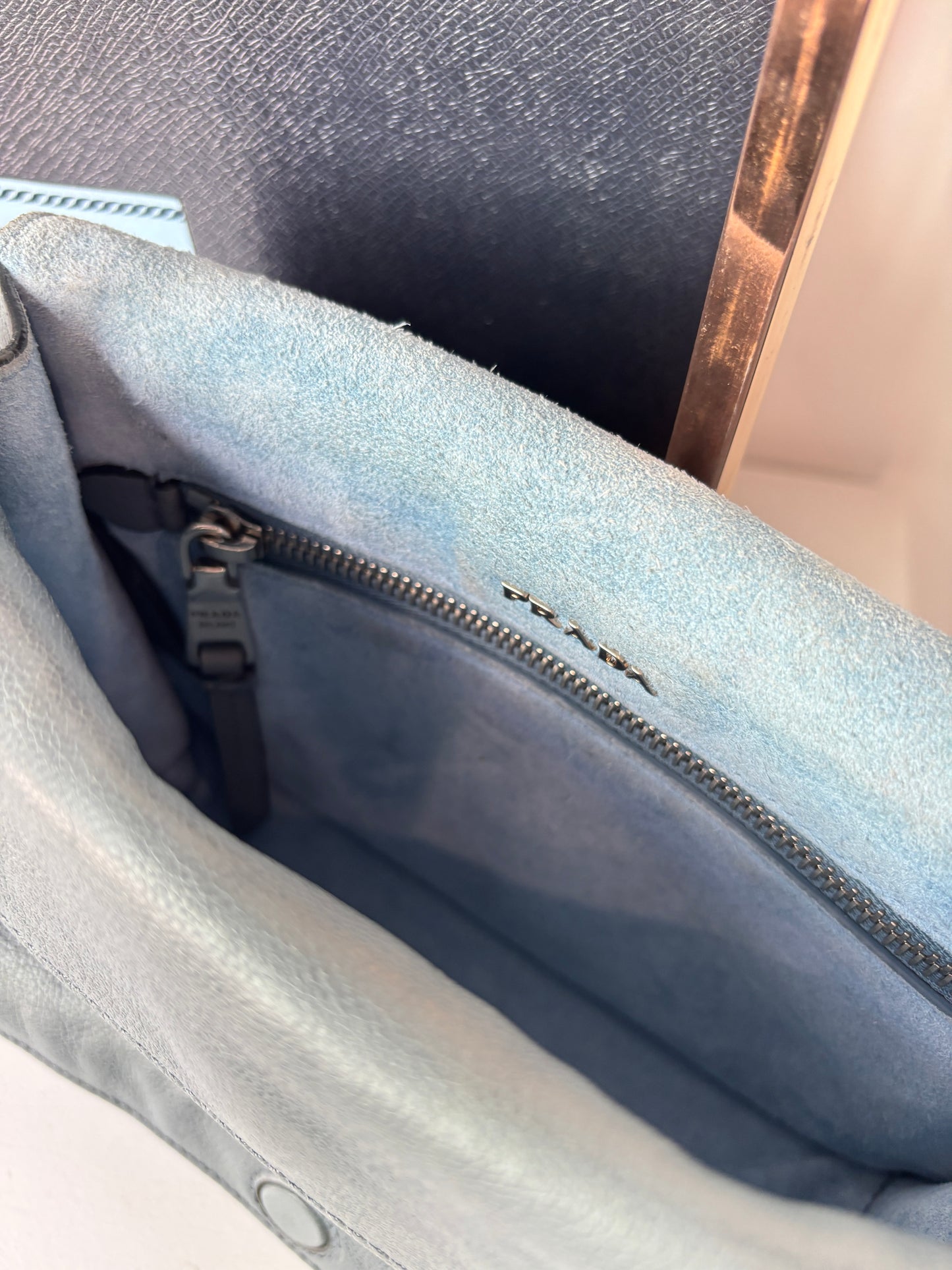 Prada 'Etiquette' smoke blue crossbody bag