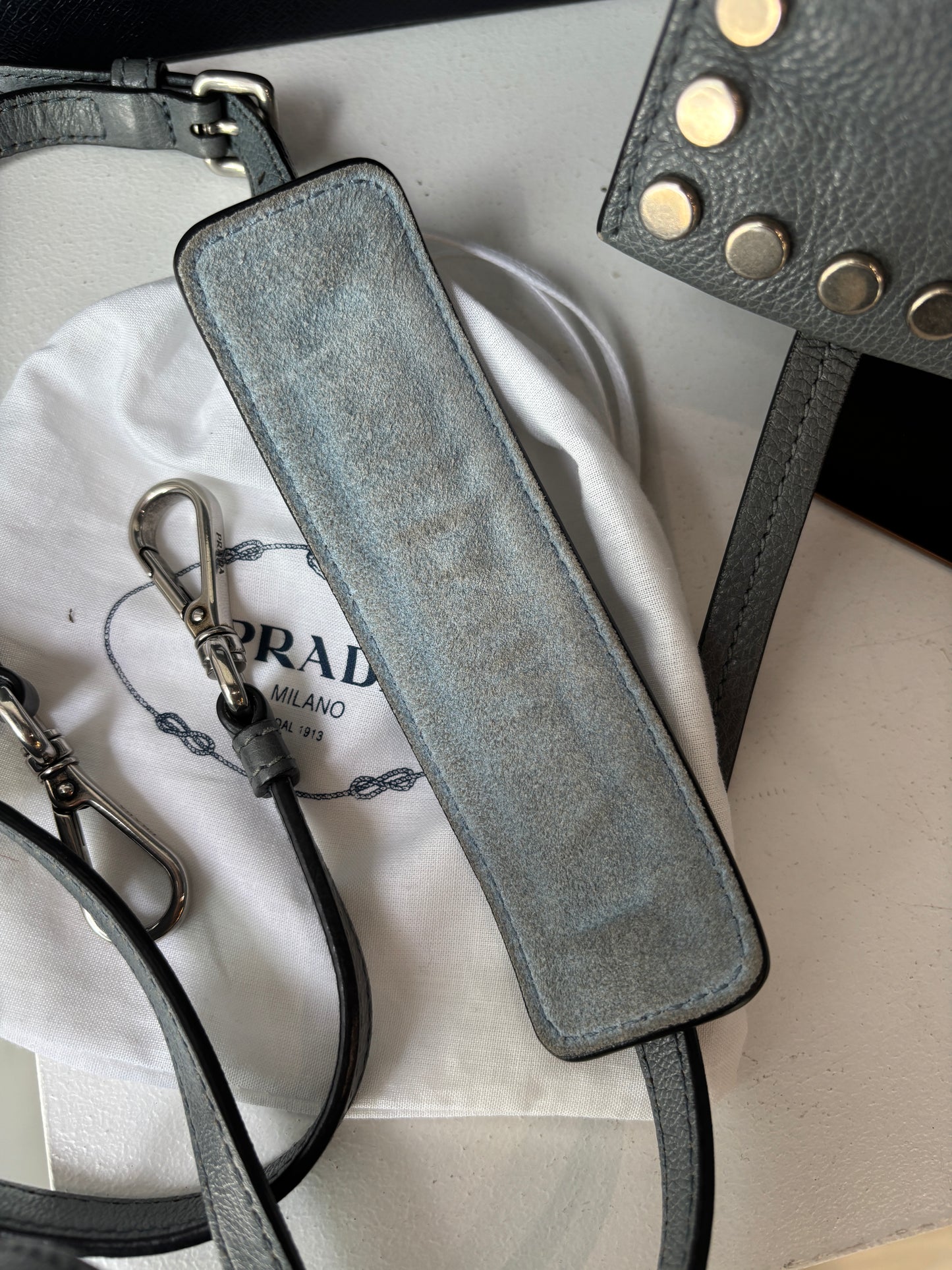 Prada 'Etiquette' smoke blue crossbody bag