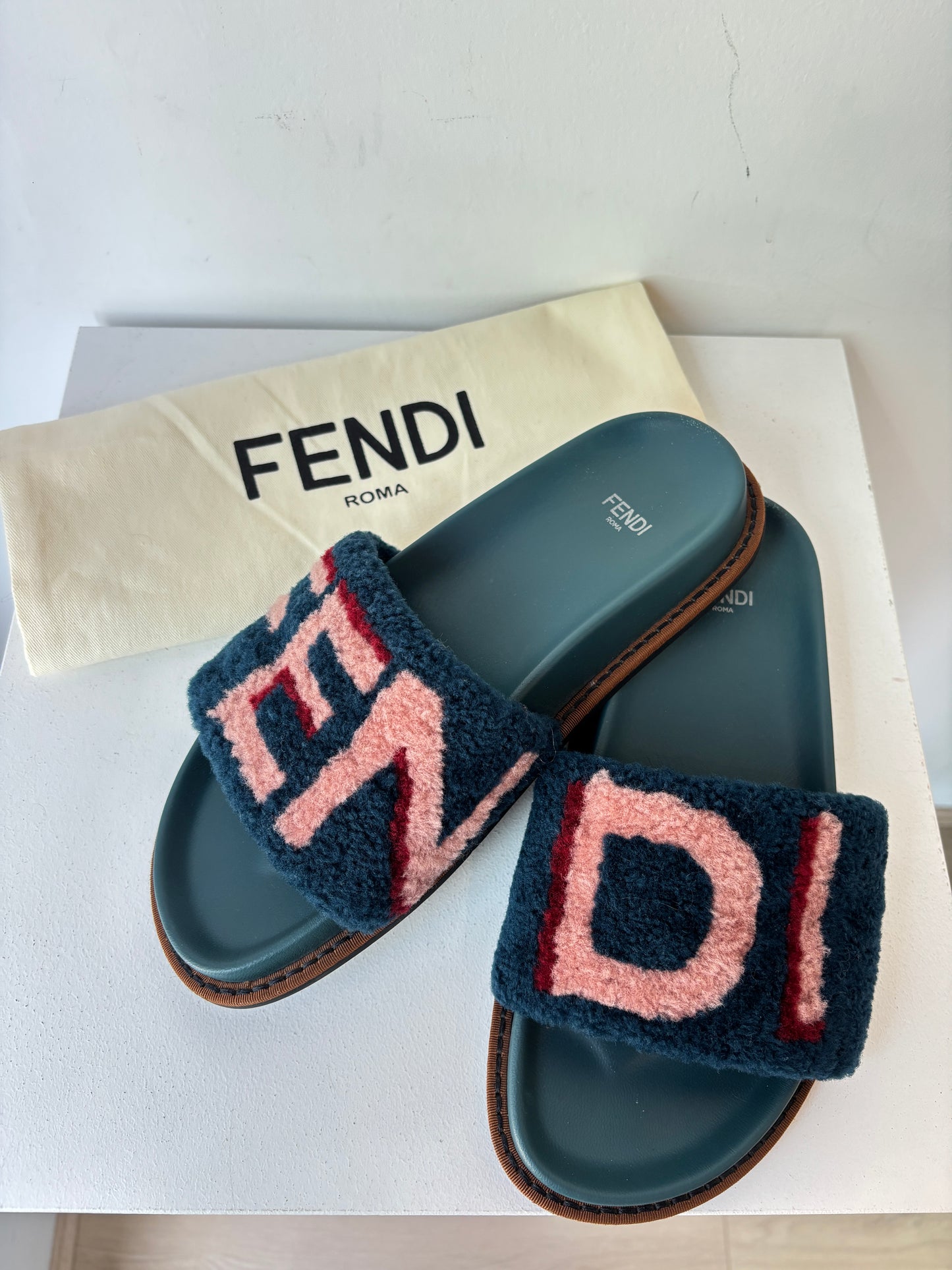 Fendi 'Shearling' Slides ~ size 37