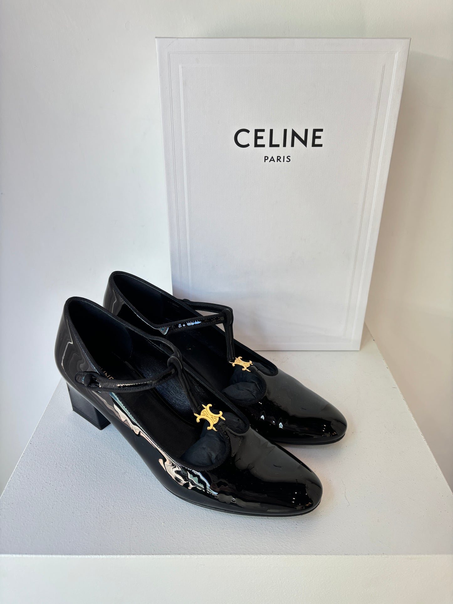 Celine patent T-Bar pumps ~ size 37.5