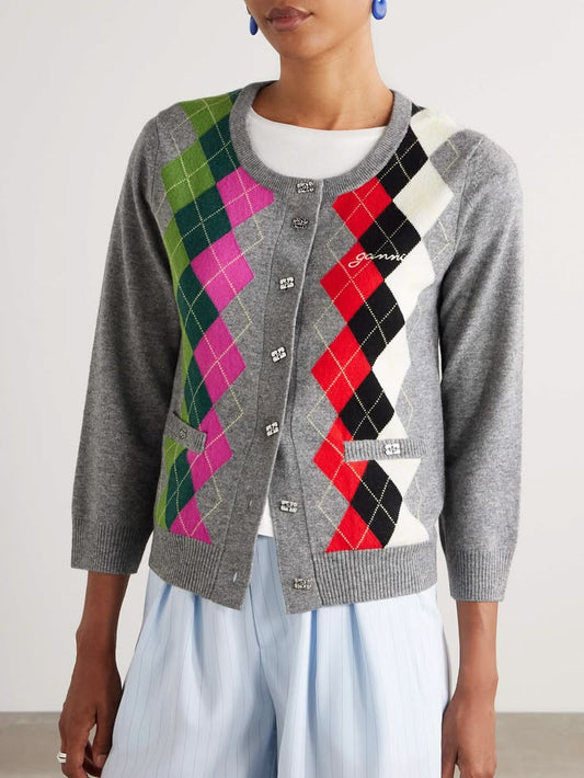 Ganni Argyle Cardigan ~ size Small