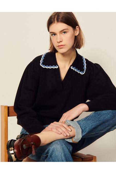 Sandro Crochet Collar Knit ~ size 2 (au M)