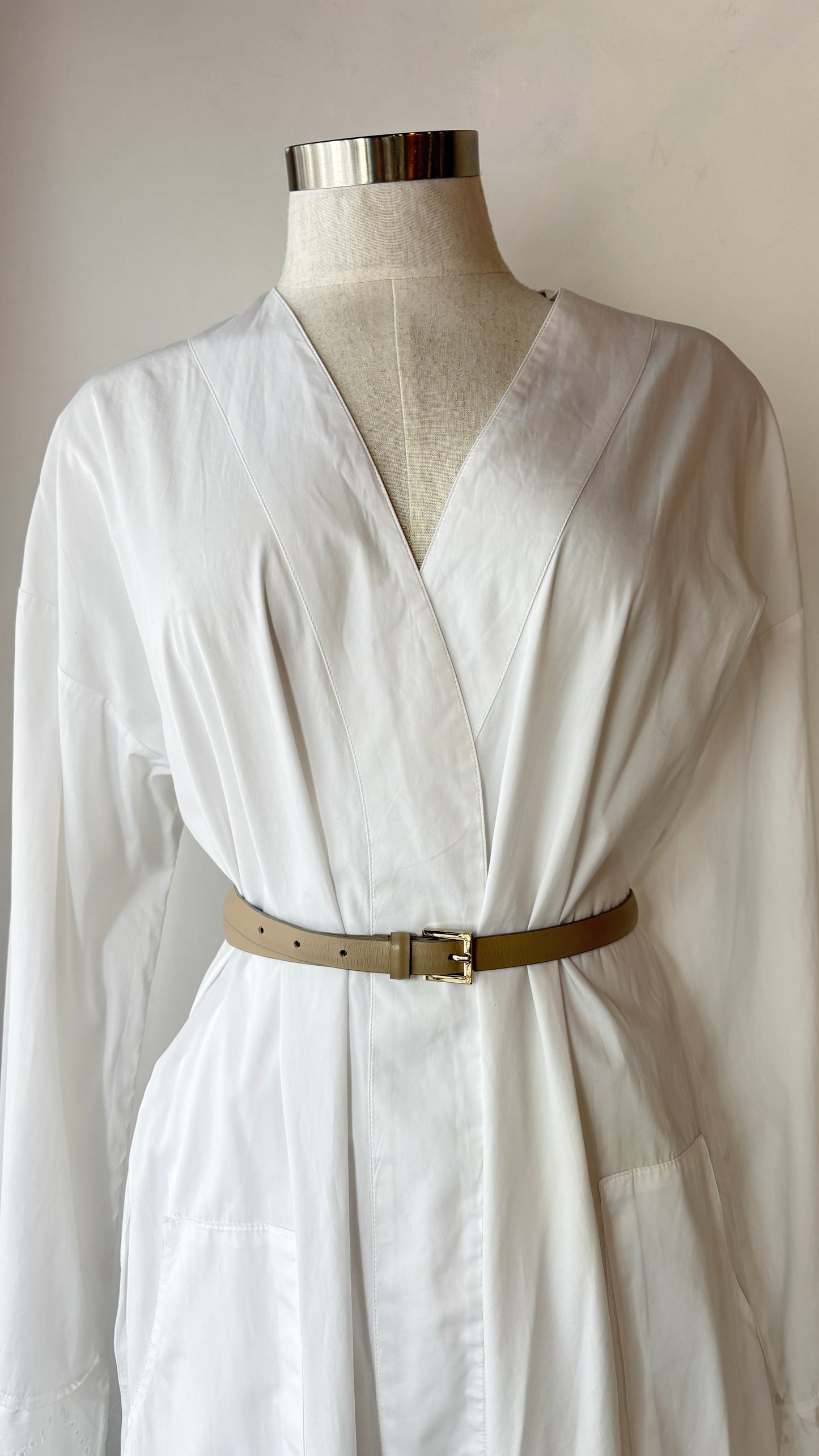 SCANLAN THEODORE SKINNY BEIGE LEATHER BELT - SZ M