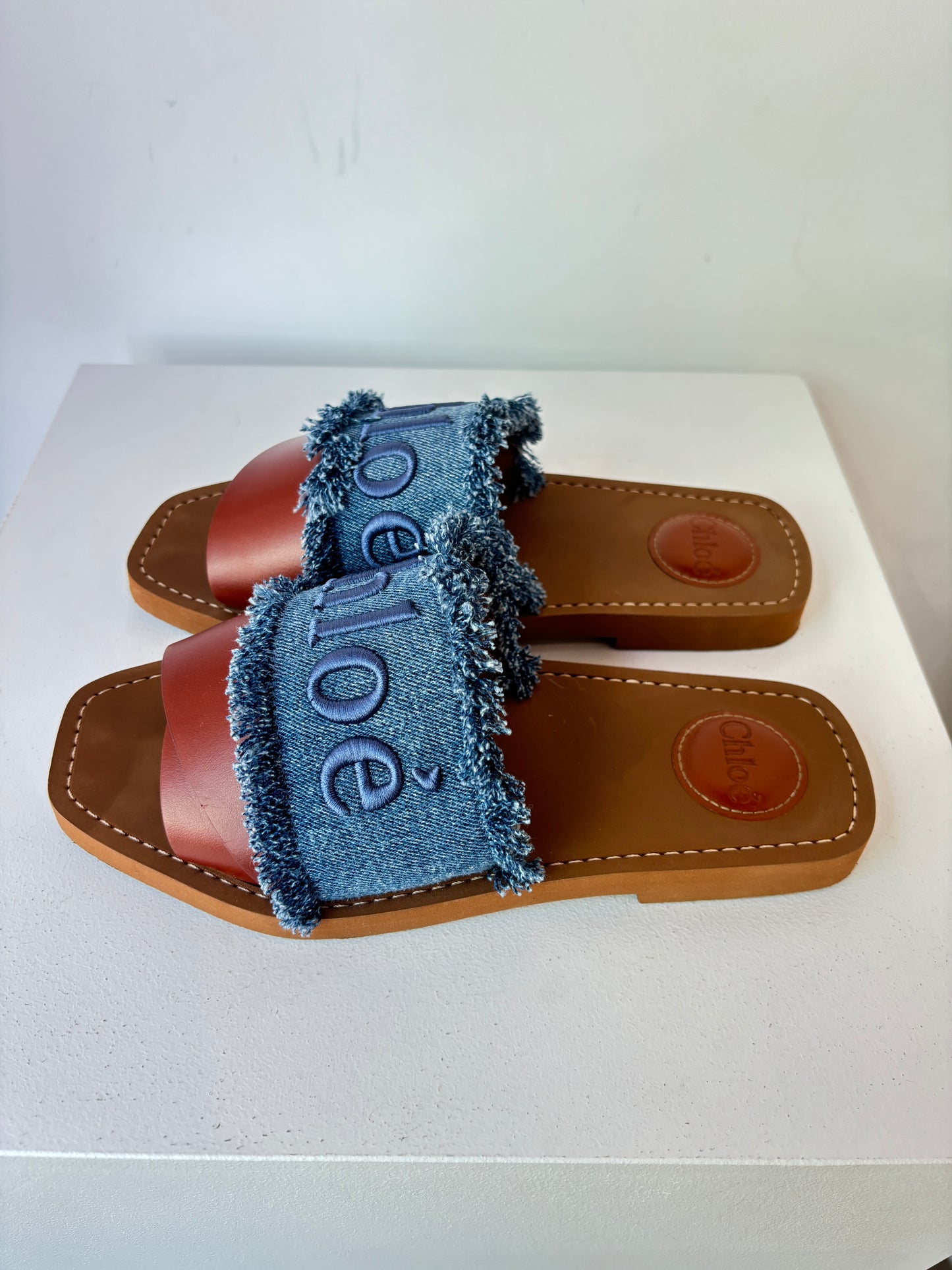 Chloe  'Woody' denim leather slides ~ sz 38