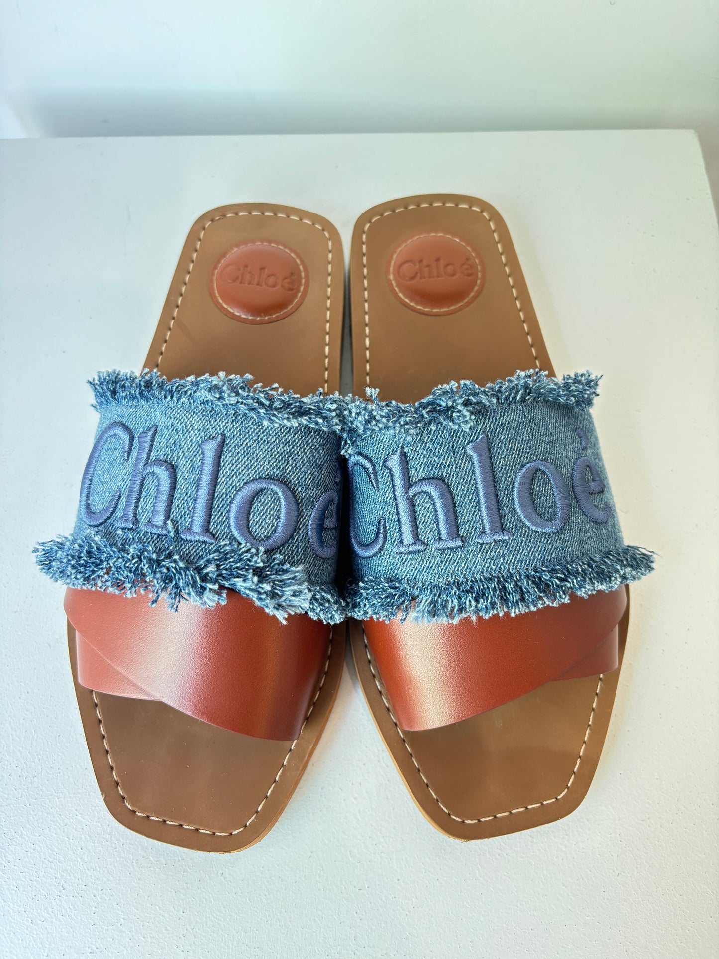 Chloe  'Woody' denim leather slides ~ sz 38