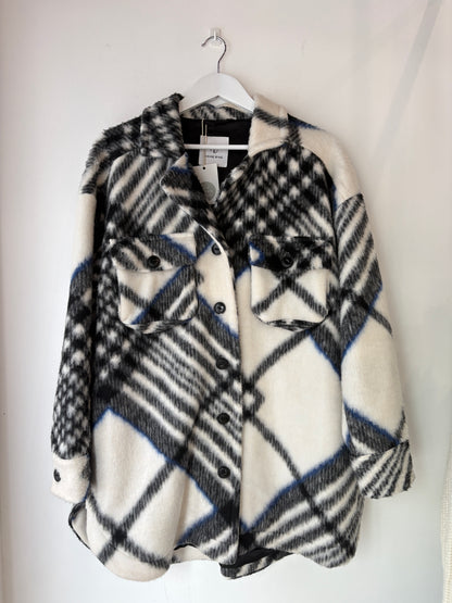 Anine Bing 'Oakley' Cream Tartan Shacket - Sz S