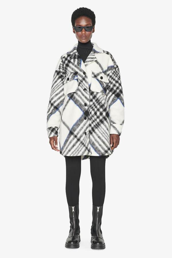 Anine Bing 'Oakley' Cream Tartan Shacket - Sz S