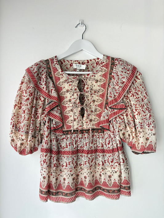 Sea New York 'Ivette' Cream Floral Top - Sz S