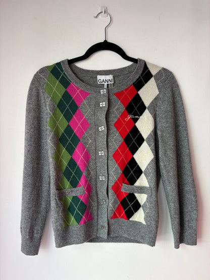 Ganni Argyle Cardigan ~ size Small