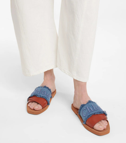 Chloe  'Woody' denim leather slides ~ sz 38